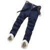 Hiver polaire Sherpa jean pour hommes épais affaires décontracté classique pantalon droit mâle en peluche laine velours bleu noir Denim pantalon 240125