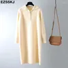 Robes décontractées Automne Hiver Chaud Lâche Zipper Épais Pull Robe Pour Femmes Staight Longue Femme Chic