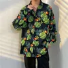 Korean Version Mens Vintage Long Sleeve Dress Shirt Trend Couple Hawaiian Loose Flower Print Blouses Designer Clothes 240126