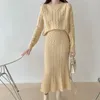 Vestidos de trabajo de invierno para mujer, conjunto de 2 piezas de punto para oficina, jerséis de manga larga para mujer, suéter, faldas superiores, trajes de 2 uds, conjuntos cálidos elegantes