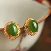 Stud Earrings Court Style Natural An Jade Green For Women Ancient Gold Craft Exquisite Leaf Earings Banquet Jewelry