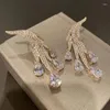 Dangle Earrings Gold Color Angel Wing Water Droplets Zircon Pendant Exaggerate Long Transparent Crystal Women's Jewelry Wedding Party