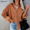 Cotton Casual Corduroy Blouse Women Strip Oversized Women Shirt Jacket Vintage Button Pocket Loose Fashion Blouses Tops 17787 240130