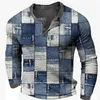Patchwork Denim Vintage T-Shirt For Men Patchwork Grid Graphic T Shirts 3D Printing Short Sleeve Tee Oversized Man Clothing Top 240202