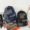 School Bags Japanese Trendy Cool Patch Contrasting Color Women Backpack Large Capacity All Match Denim Fashion Travel