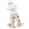 Kläderuppsättningar Baby Girl Birthday Outfits Romper Shirt Donut Print Flare Pants Pannband Småbarn 3 -stycke Summer Set