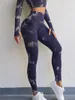 Active Sets Tie Dye Yoga Long Sleeve Top Legging Sports Fitness Suits 2 Piece Womens Outfits Gym Workout Clothes Set For Women