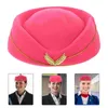 Berets Women Stewardess Hat Felt Flight Attendant Costume Air Hostess For Cosplay Band Musical Performance (Rosy Beret