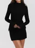 Autumn Office Lady Mini Dress Women Streetwear Long Sleeves Solid Sexy Bodycon Black Dress Casual Clubwear Elegant Party Dresses 240126