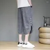 Männer Hosen Chinesischen Stil Cropped Sommer 2024 Leinen Casual Baggy Breites Bein Trend Baumwolle Sport Shorts Homme