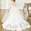 Girl Dresses Luxurious White Long Sleeve Flower For Wedding Prom Party Girls Pageant Lace Floral Appliques First Communion Gowns