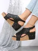 Sandały złota srebrna brokat gruby platforma Kobiety letnie peep palec kliny kobiet retro tylne paski buty