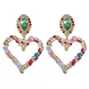 Brincos de parafuso prisioneiro design brilhante cristal strass coração pingente para mulheres jóias moda acessórios atacado