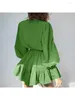 Sıradan Elbiseler 2024 Fener Kollu Vintage Elbise Uzun Kadınlar Fırıltı Kısa Mini Elastik Bel Pileli A-Line Frill