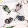 Keychains CSJA Natural Stone Keychain Cute Animal Owl Drop Crystal Pendant Key Ring Card Holder Motorcycle Accessories Jewelry H253