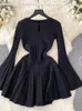 Casual Dresses Black Sticke Dress for Women Autumn Winter Elegant Party Short French Slim Sweater Evening Mini