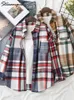 Women's Oversize Autumn Thick Warm Plaid Blouses and Shirts Winter Oversized Women Woolen Shirt Thicken 240123