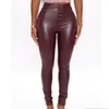 Women's Pants Faux Leather Buttons With Pockets Tight-fitting High Waist Bag Buttocks Tights Streetwear Leggings Pencil