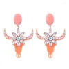 Dangle Earrings Vintage Pink Champagne Acrylic For Women Fashion Large Crystal Flower Bull Head Jewelry Wholesale