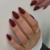 Faux ongles 24 pièces rouge amande pur gris français faux avec colle blanchissant paillettes presse sur ongles détachables art