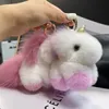 Fluffy Real Rex Rabbit Fur Keychain Cute Unicorn Pendant Keyring Women Girls Bag Ornaments Trinket Toys Crafts Birthday Gifts 240122