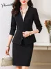 Yitimuceng Two Piece Set Womens Office Ladies Elegant V Neck Long Sleeve Loose Blazer Solid Slim Kjol Duits 240202