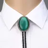 Cravate bolo en pierre naturelle œil de chat vert pour homme, cowboy indien, western, corde en cuir, en alliage de zinc, 240123