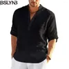 Men's Casual Shirts Summer Shirt Cotton Linen Loose Top Long Sleeved T-shirt Spring And Autumn Handsome