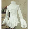 Spring Women White Shirt Vintage Victorian Bandage koszulka panie gotycka bluzka Swallowtail Lolita Costume 240202