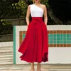 Jupes femmes taille haute demi-jupe plissée longue évasée grand ourlet robe de vacances couleur unie Faldas