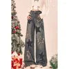 Damen Jeans American Vintage High Waist Straight Wide Leg Grunge Stars Print Hose Lässige Baggy Y2K Street Denim Hose