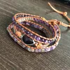 Bracelets à maillons en pierre naturelle Bohe améthyste en forme de goutte, trois couches de perles de lys tressées violettes pour femmes et filles, bijoux cadeau