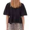 Damesblouses Boho-geïnspireerd Zwarte blouse met ruches Zelfbindende voorkant Pofmouwen Zomer KATOEN POPELINE Leuke dames Luxe tops