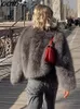 Luxo fofo casaco de pele para mulheres inverno elegante manga longa falso peludo jaqueta feminina em torno do pescoço chique senhora rua quente curto casaco 240125