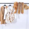 Maomaokong Removable Real Fox Fur Collar Coats女性冬用ジャケットフード付きウサギの毛皮の裏地ロングパーカーの女性服240125