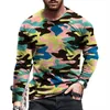 Vintage Camo Motif 3D Imprimer Été Hommes Col Rond T-shirt Casual Manches Longues Surdimensionné T-shirt Mode Pull Hommes Vêtements 240130