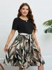 Plus Size Uitgesneden Ronde Hals Damesjurk Patchwork ALine Kleurblok Korte Mouwen Gewaad Taille Trekkoord Riem Zomer Zonnejurk 240202