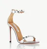 2024 Luxus Aquazzura Maxi-Tequila Damen High Heel Sandalen Schuhe Kristalle schmücken Knöchelriemen Stiletto Heels Lady Comfort Walking Italien Design Elegantes Gehen