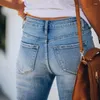 Pantaloni da donna 2024 Tendenza moda Blu chiaro Stile retrò Jeans Svasato Tinta unita Tinta unita Vita alta Slim Classico Tutto-fiammifero