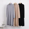 Casual Dresses 2024 Autumn Winter Black Cashmere Turtleneck Knittad Gray Women Dress Fashion Asymmetrical Long Khaki tröja