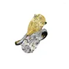 Cluster Rings Spring Qiaoer 2024 High Carbon Diamond 7 13 Water Drop Yellow White Dual Color Ring For Women Ins