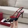 Designer high heel sandals pointed toe high heels cm 8cm 10cm classic metal V buckle nude black and red wedding shoes summer with dust bag 35-44