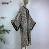 Kvinnors badkläder Winyi Kimono 2024 Africa Vintage Print Sweet Lady Beach Bohemian Cardigan Cover Ups for Women Boho Maxi Elegant Kaftan