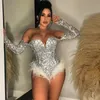 Seksowne błyszczące cekin bodysuit impreza klub nocny taniec romper elegancki pióra festiwal strój body feminino 240131