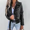 Autumn Winter Ladies Jacket Pu Leather Coat Jacket Lokomotiv Kort stil blixtlås med Motorcykel Kvinnor LAPEL Ullrockar 240125