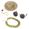 Dog Apparel Fashion Summer Sunglasses Collar Chain Straw Hat Tie Set Classic Funny Pet Accessories For Small Medium Cat Pupp