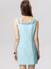 Women's Runway Dresses Square Neckline Sleeveless Beaded Plaid Printed Fashion Short Casual Vestidos