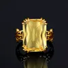 925 Sterling Silver Ring Luxury Shiny 145*19mm Big Rectangle Citrine Gemstone Ring For Women Solid Wedding Gold Plated Jewelry 240119