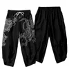 Pantalones bombachos japoneses con dibujo de dragón chino para hombre, pantalón informal, estilo Kimono, con cintura elástica, color negro, ropa de calle 240126