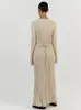 النساء النحيف O-tech Long Sleeve Lace Up A-Line Dresses Elegant Solid Solid Maxi Maxi Dress Autumn Lady Streetwear Robe 240122